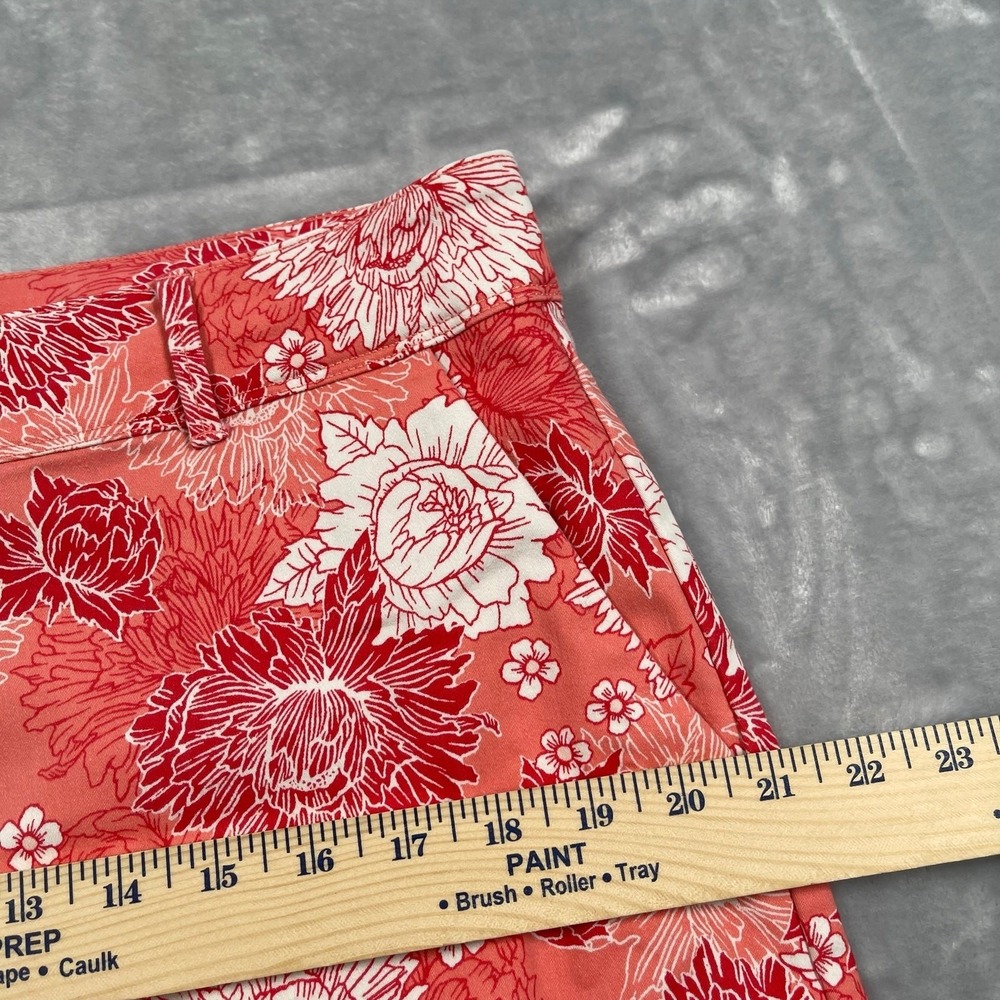 Isaac Mizrahi Shorts 12 Coral Floral Print Cotton Chino 5" Vacation Tropical - Picture 10 of 15